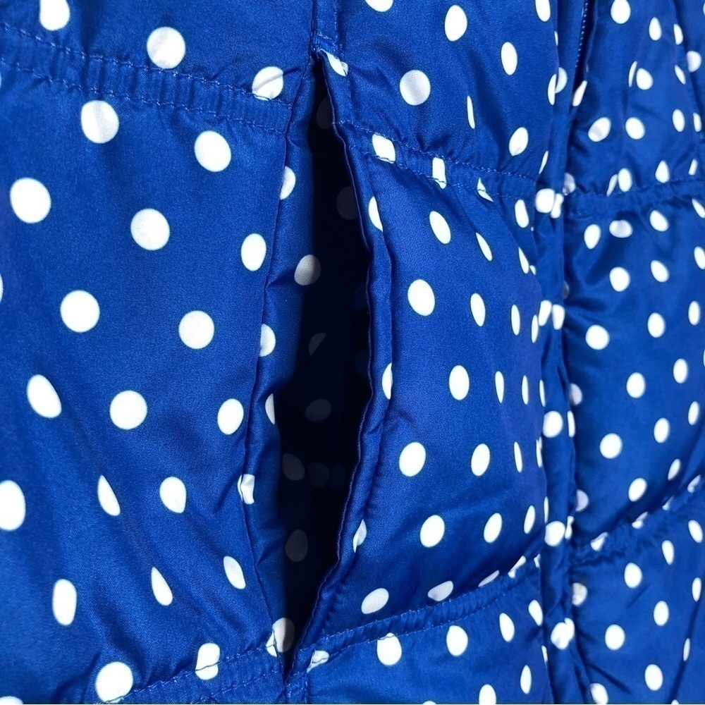 NEW - WOMAN WITHIN Blue and White Polka Dot Full Zip Puffy Vest w Pockets Size M - Picture 3 of 5